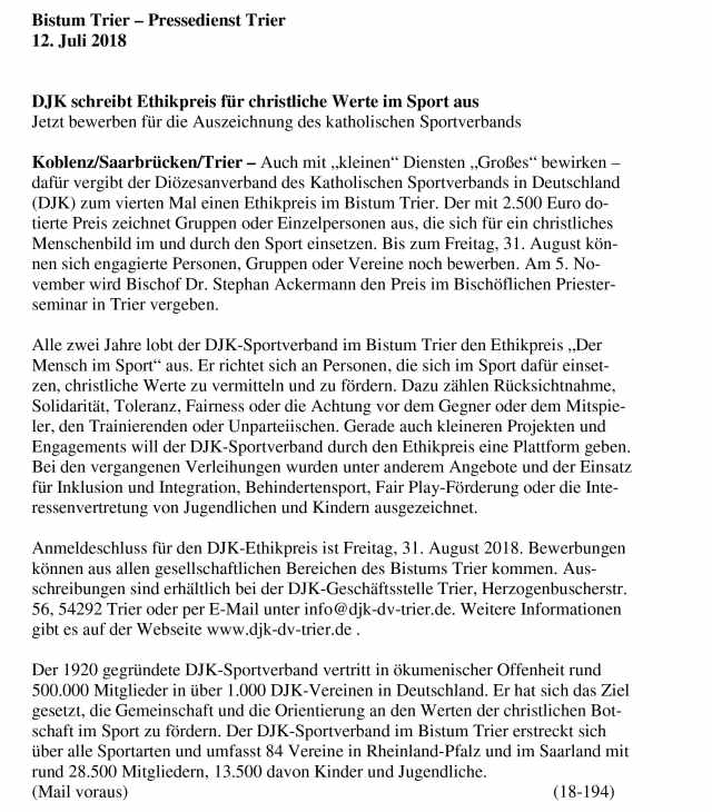 Pressedienst des Bistums Trier 12.08.2018